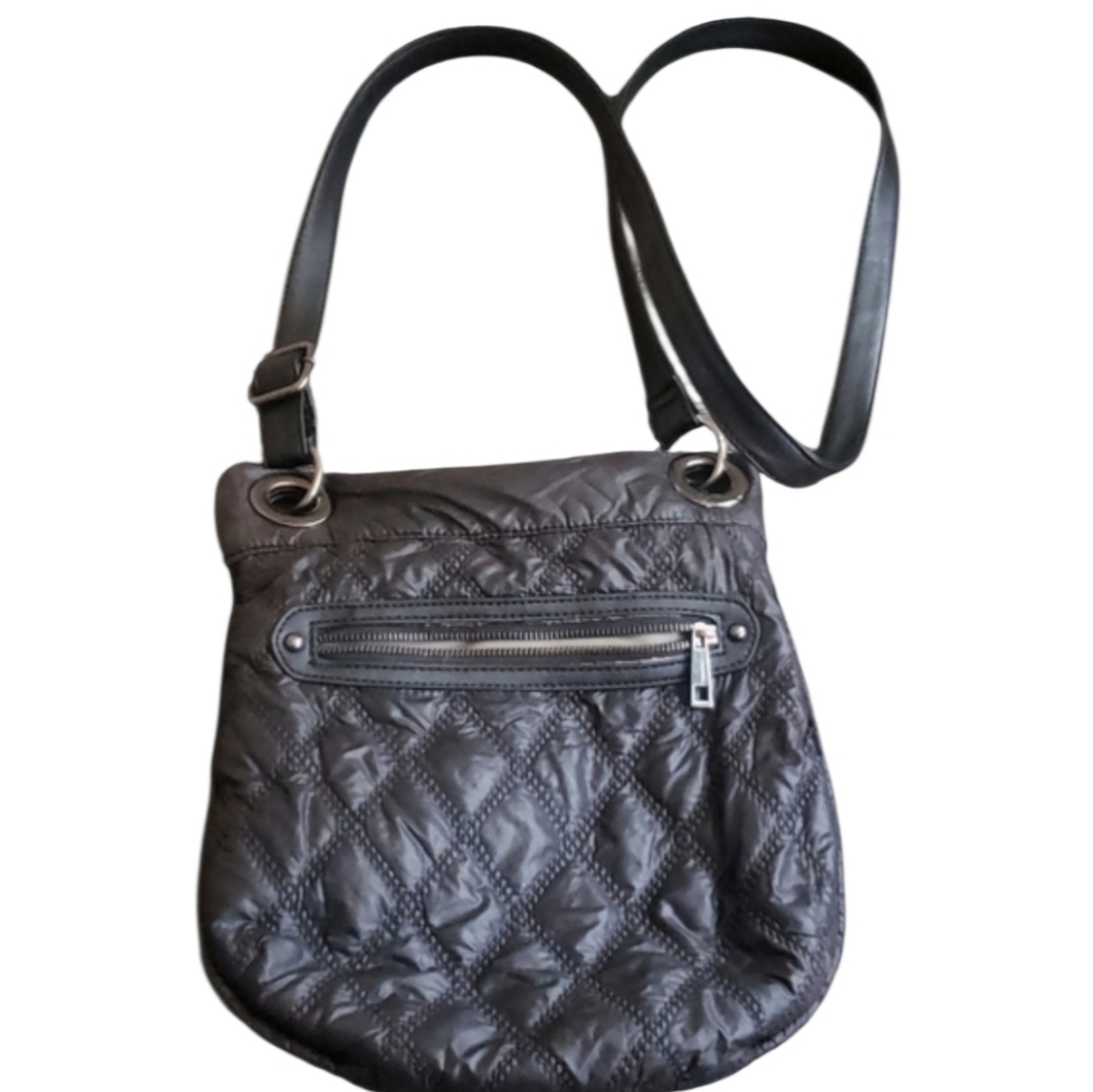 Black Quilted Nylon Crossbody Bag Adjustable Strap Everyday Purse